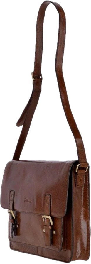Bolsa carteiro de couro marrom com fivelas douradas